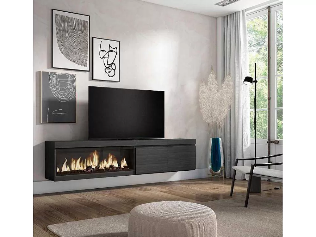 Móvel De Tv*Skraut Home Móvel De Tv, 210, Para Televisores Ate 80", Lareira Electrica Xxl, Suspensos, Preto