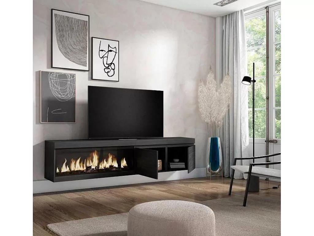 Móvel De Tv*Skraut Home Móvel De Tv, 210, Para Televisores Ate 80", Lareira Electrica Xxl, Suspensos, Preto