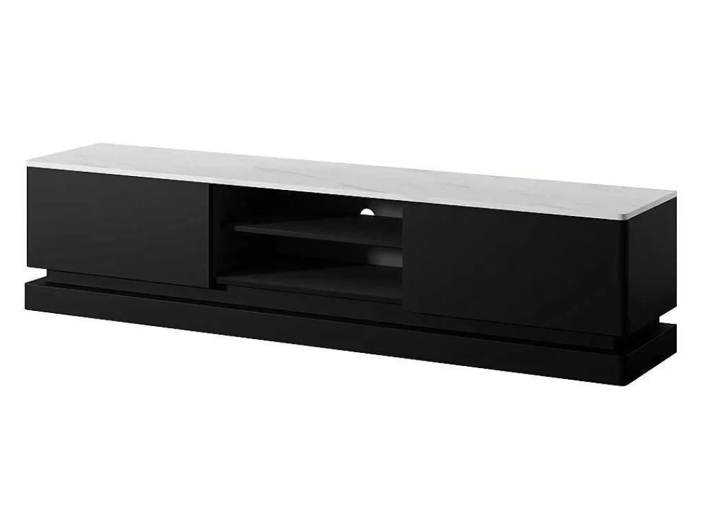 Móvel De Tv*PASCAL MORABITO Móvel De Tv 2 Gavetas E 2 Nichos Com Leds Em Mdf Preto E Efeito Marmore Branco - Devika De