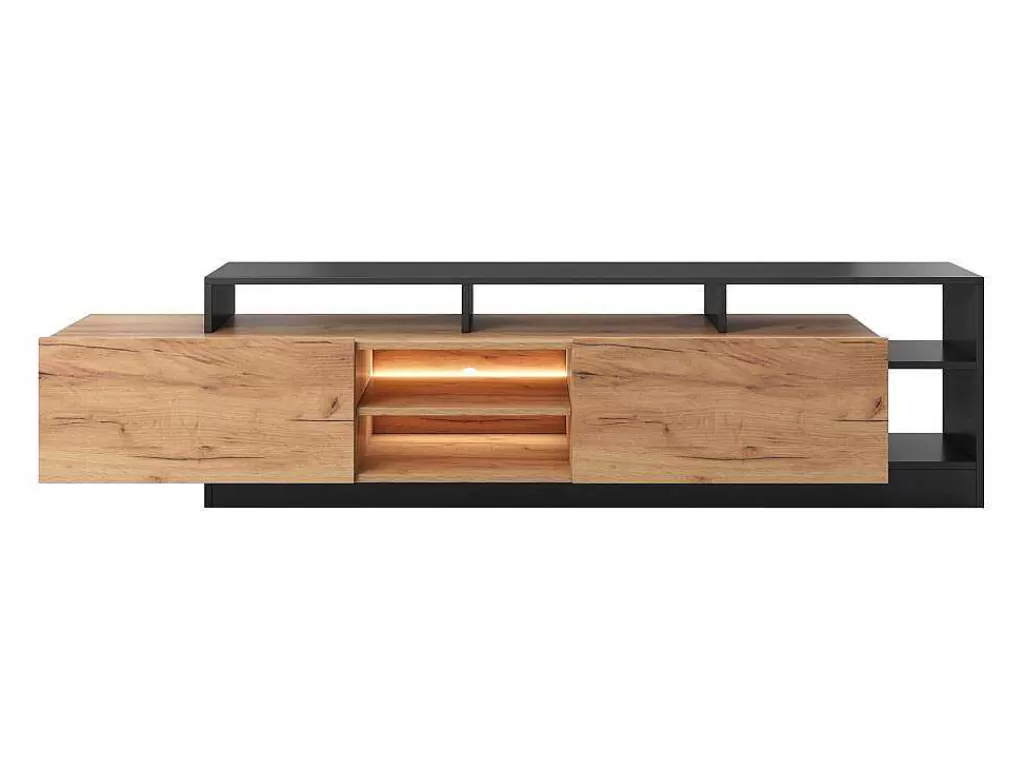 Promoções Sala*Vente-unique Móvel De Tv 2 Portas E 6 Nichos Com Leds Natural Claro E Antracite - Idesia