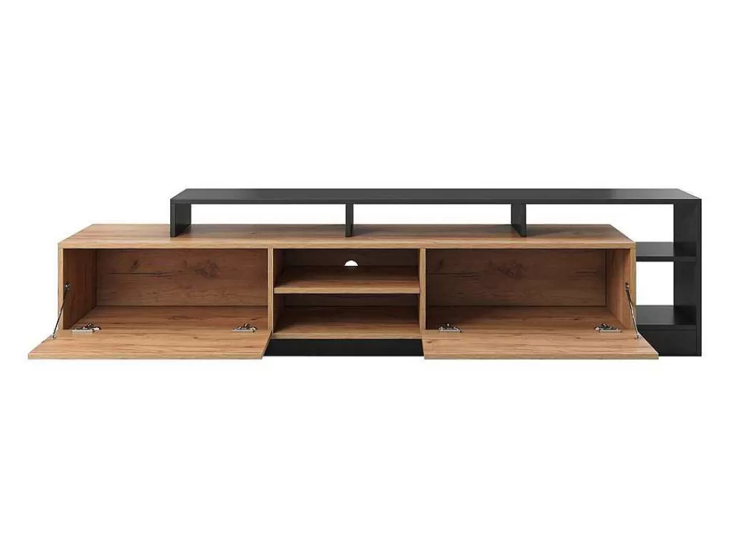 Promoções Sala*Vente-unique Móvel De Tv 2 Portas E 6 Nichos Com Leds Natural Claro E Antracite - Idesia