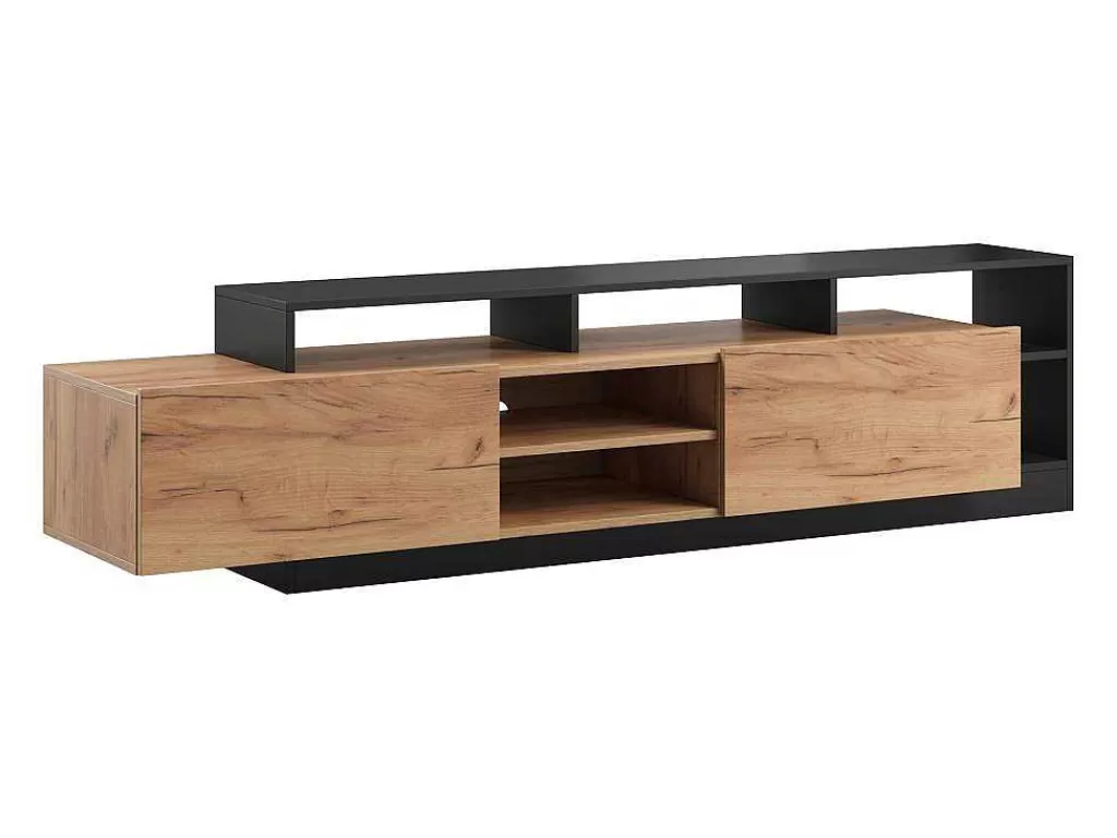 Promoções Sala*Vente-unique Móvel De Tv 2 Portas E 6 Nichos Com Leds Natural Claro E Antracite - Idesia