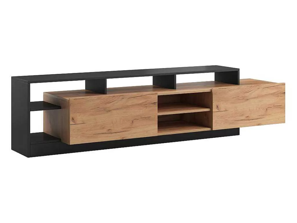 Promoções Sala*Vente-unique Móvel De Tv 2 Portas E 6 Nichos Com Leds Natural Claro E Antracite - Idesia