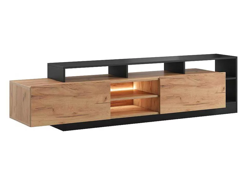 Promoções Sala*Vente-unique Móvel De Tv 2 Portas E 6 Nichos Com Leds Natural Claro E Antracite - Idesia