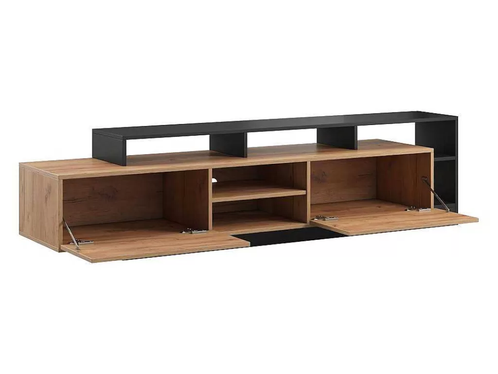 Promoções Sala*Vente-unique Móvel De Tv 2 Portas E 6 Nichos Com Leds Natural Claro E Antracite - Idesia