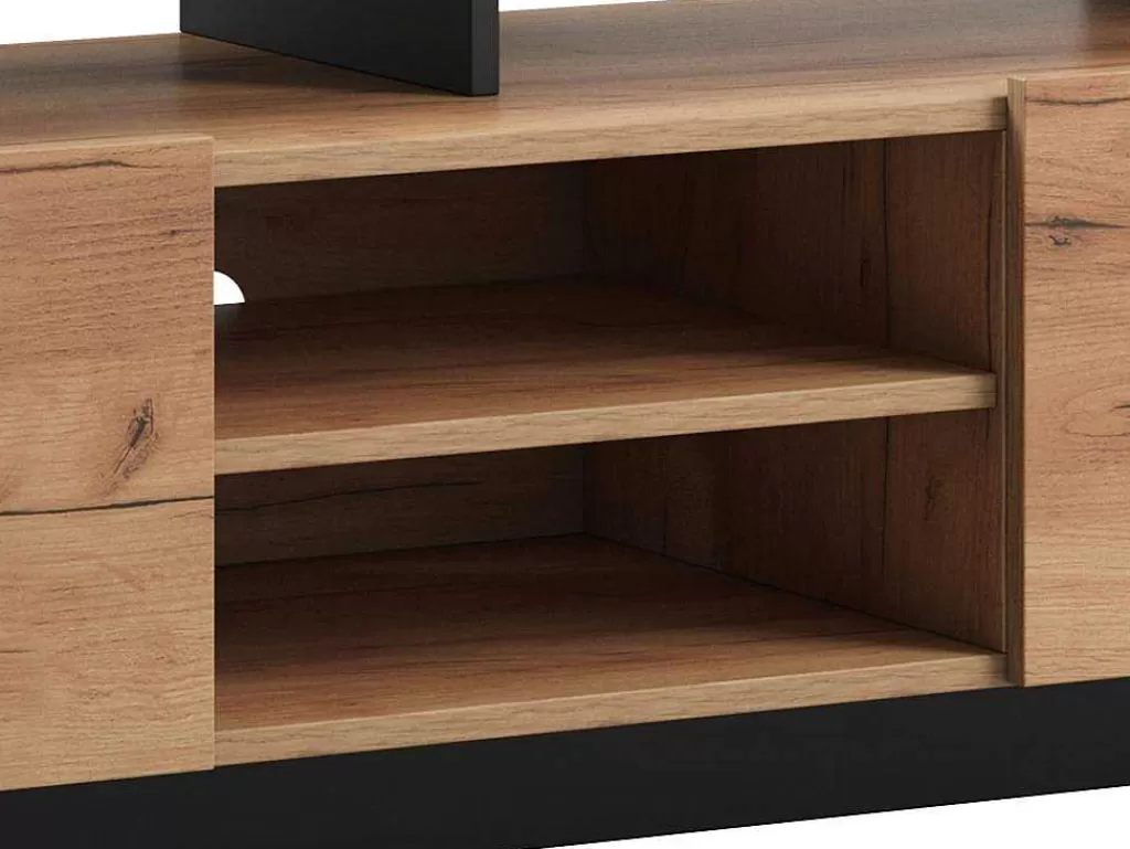 Promoções Sala*Vente-unique Móvel De Tv 2 Portas E 6 Nichos Com Leds Natural Claro E Antracite - Idesia