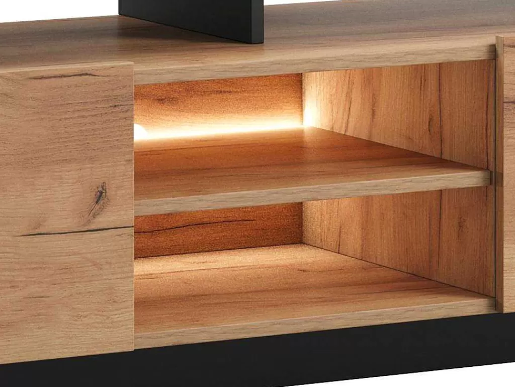 Promoções Sala*Vente-unique Móvel De Tv 2 Portas E 6 Nichos Com Leds Natural Claro E Antracite - Idesia