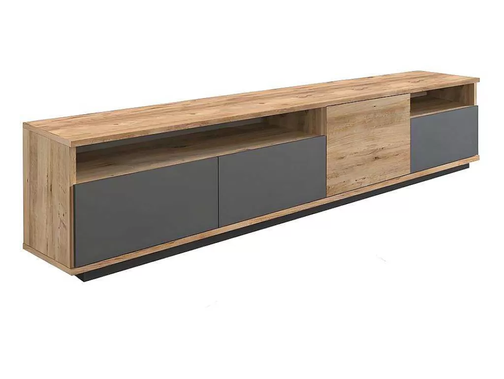 Móvel De Tv*Vente-unique Móvel De Tv 4 Portas E 2 Prateleiras Natural Claro E Antracite - Cedona