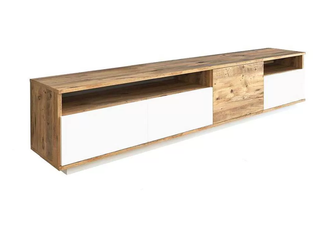 Móvel De Tv*Vente-unique Móvel De Tv 4 Portas E 2 Prateleiras Natural Claro E Branco - Cedona