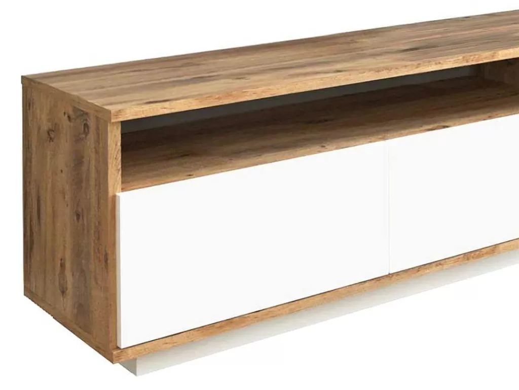 Móvel De Tv*Vente-unique Móvel De Tv 4 Portas E 2 Prateleiras Natural Claro E Branco - Cedona