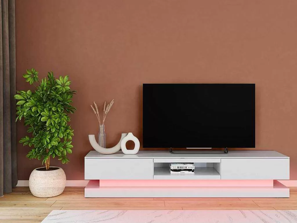 Móvel De Tv*Vente-unique Móvel De Tv - Mdf Lacado A Branco - Leds - 2 Gavetas E 1 Nicho - Firmament