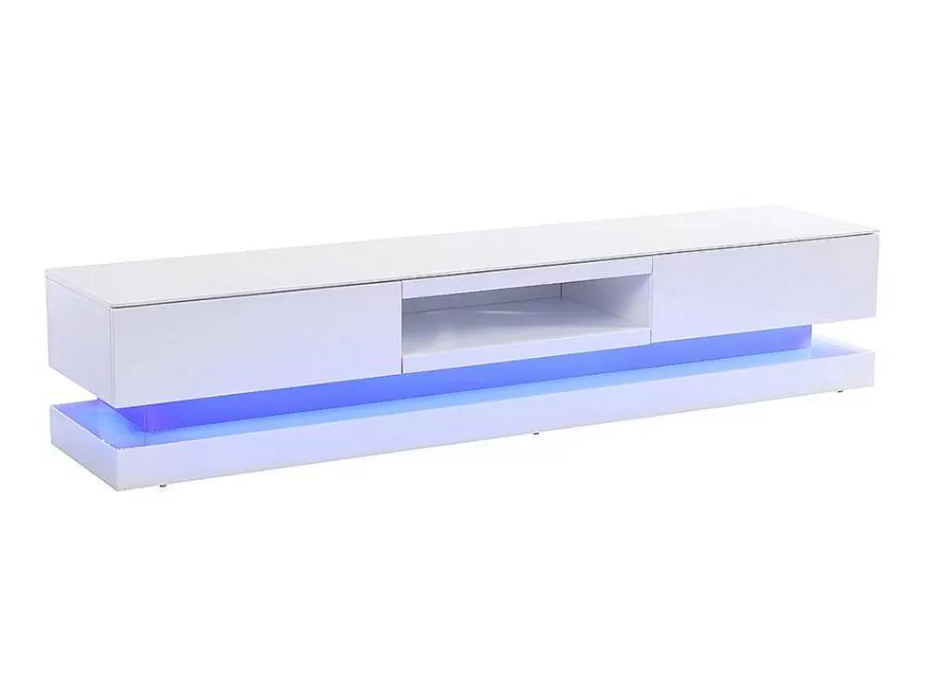 Móvel De Tv*Vente-unique Móvel De Tv - Mdf Lacado A Branco - Leds - 2 Gavetas E 1 Nicho - Firmament