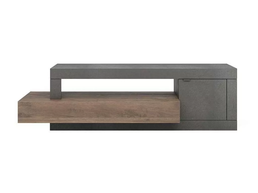 Móvel De Tv*Vente-unique Móvel De Tv Com 1 Porta, 1 Gaveta E 1 Nicho, Natural E Antracite - Ruselo