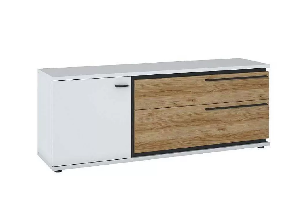 Móvel De Tv*Vente-unique Móvel De Tv Com 1 Porta E 2 Gavetas Natural E Branco - Nisuka