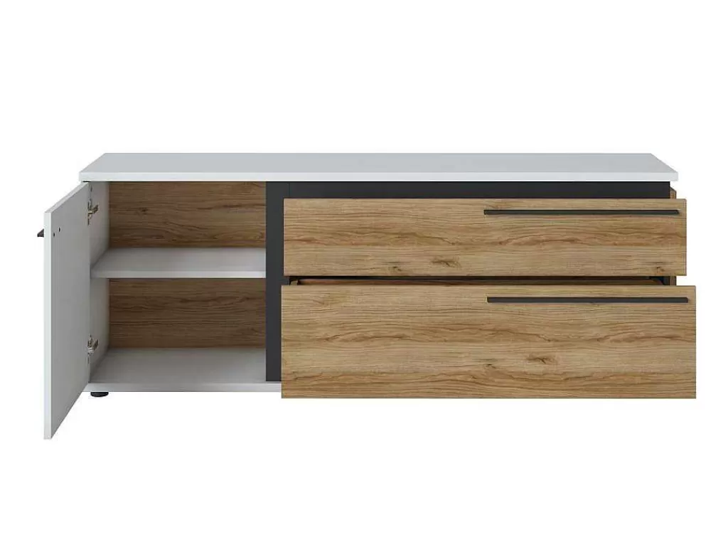 Móvel De Tv*Vente-unique Móvel De Tv Com 1 Porta E 2 Gavetas Natural E Branco - Nisuka