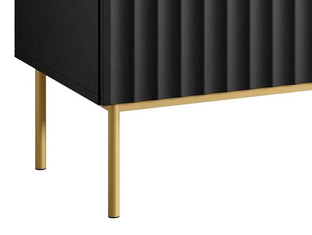 Móvel De Tv*Vente-unique Móvel De Tv Com 2 Portas, 2 Gavetas E 2 Nichos Em Mdf E Aco Preto E Dourado - Evilana