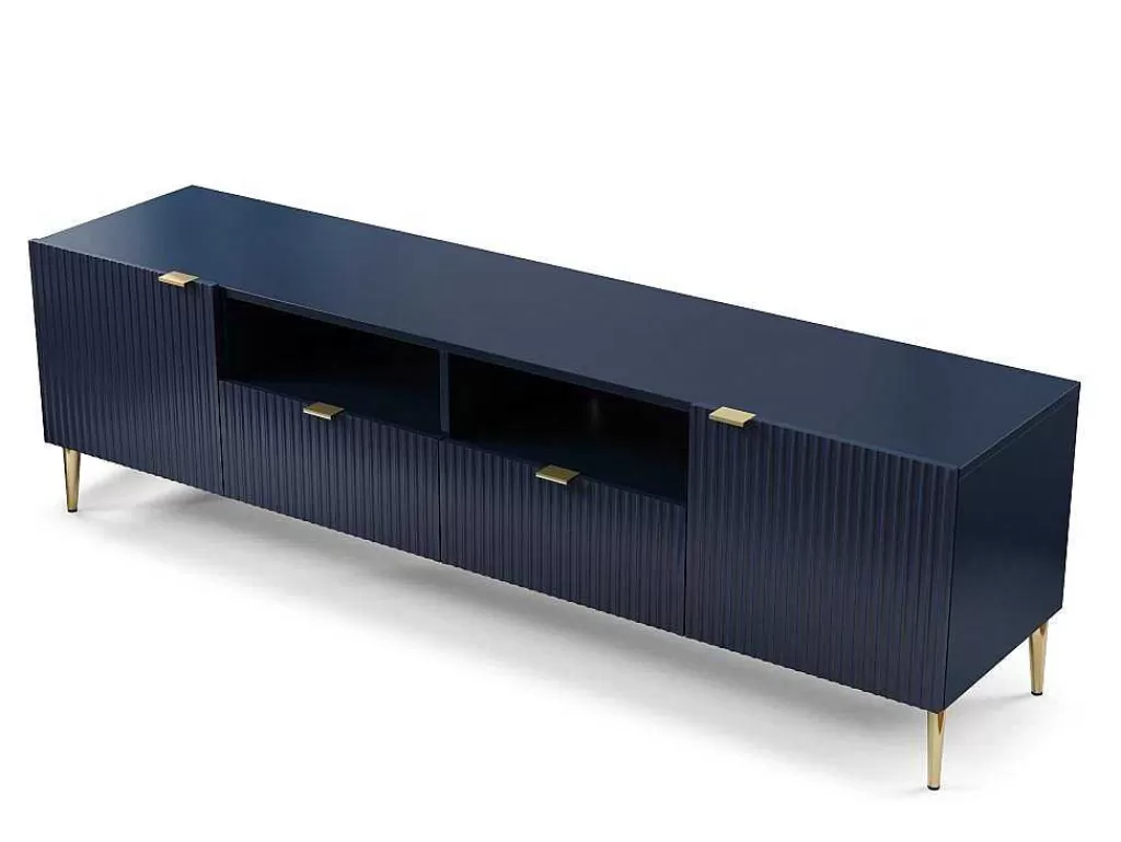 Móvel De Tv*Vente-unique Móvel De Tv Com 2 Portas, 2 Portas E 2 Nichos Em Mdf E Aco, Azul E Durado - Yesinia