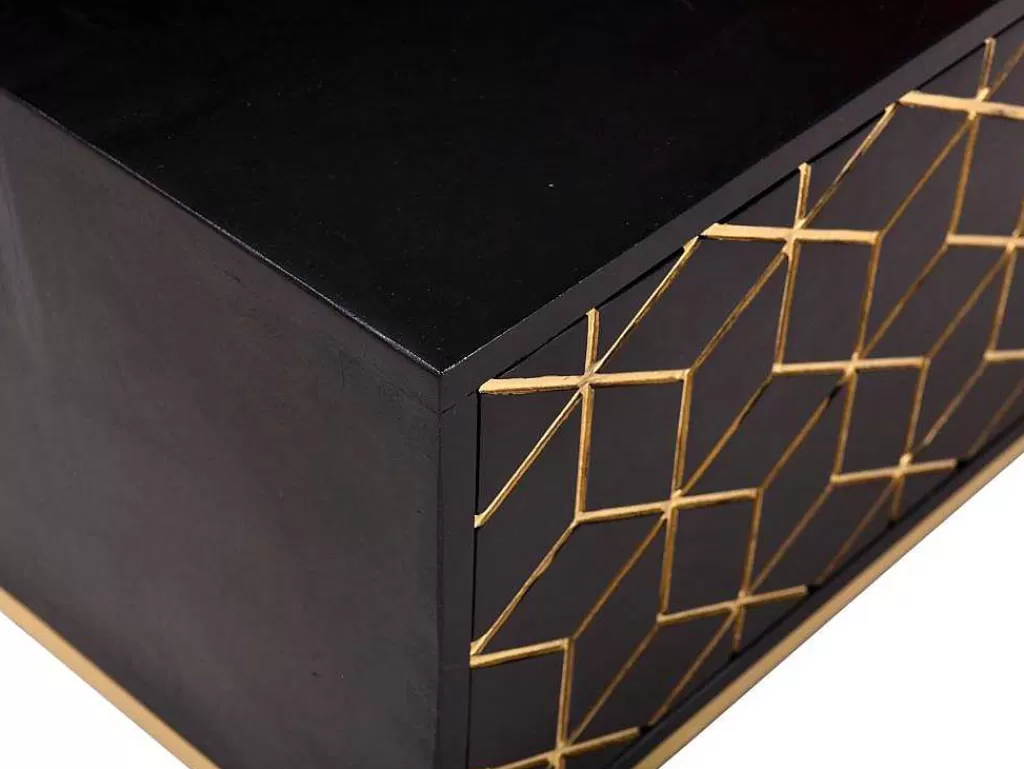Móvel De Tv*Vente-unique Móvel De Tv Com 2 Portas E 1 Prateleira Em Madeira De Mangueira E Metal Preto E Dourado - Analimy