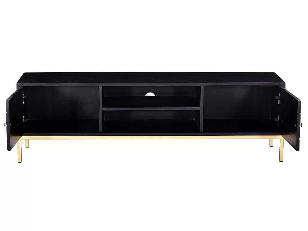 Móvel De Tv*Vente-unique Móvel De Tv Com 2 Portas E 1 Prateleira Em Madeira De Mangueira E Metal Preto E Dourado - Analimy