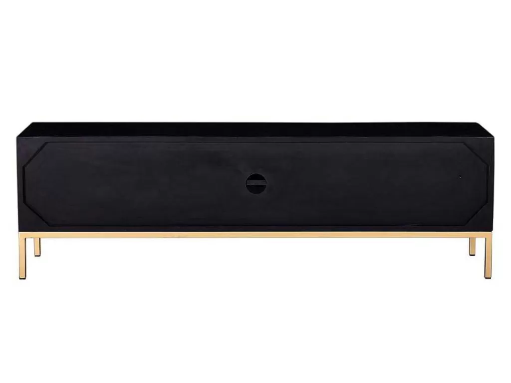 Móvel De Tv*Vente-unique Móvel De Tv Com 2 Portas E 1 Prateleira Em Madeira De Mangueira E Metal Preto E Dourado - Analimy