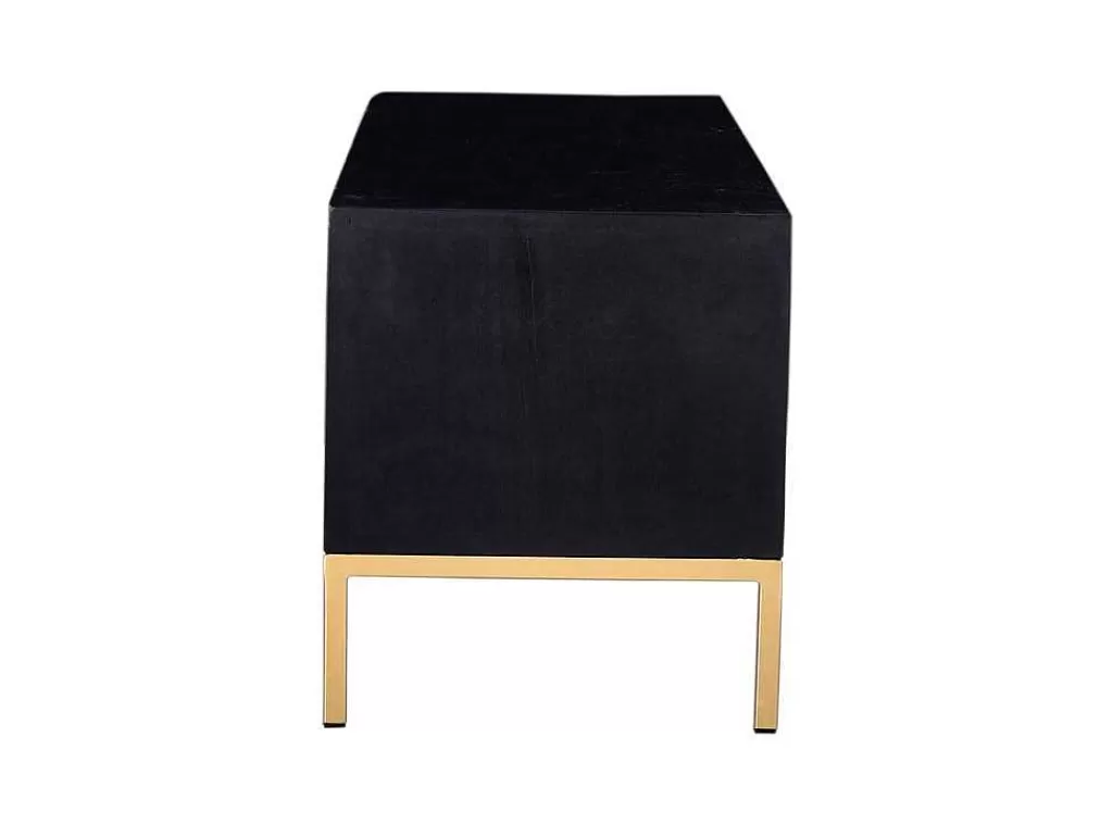 Móvel De Tv*Vente-unique Móvel De Tv Com 2 Portas E 1 Prateleira Em Madeira De Mangueira E Metal Preto E Dourado - Analimy