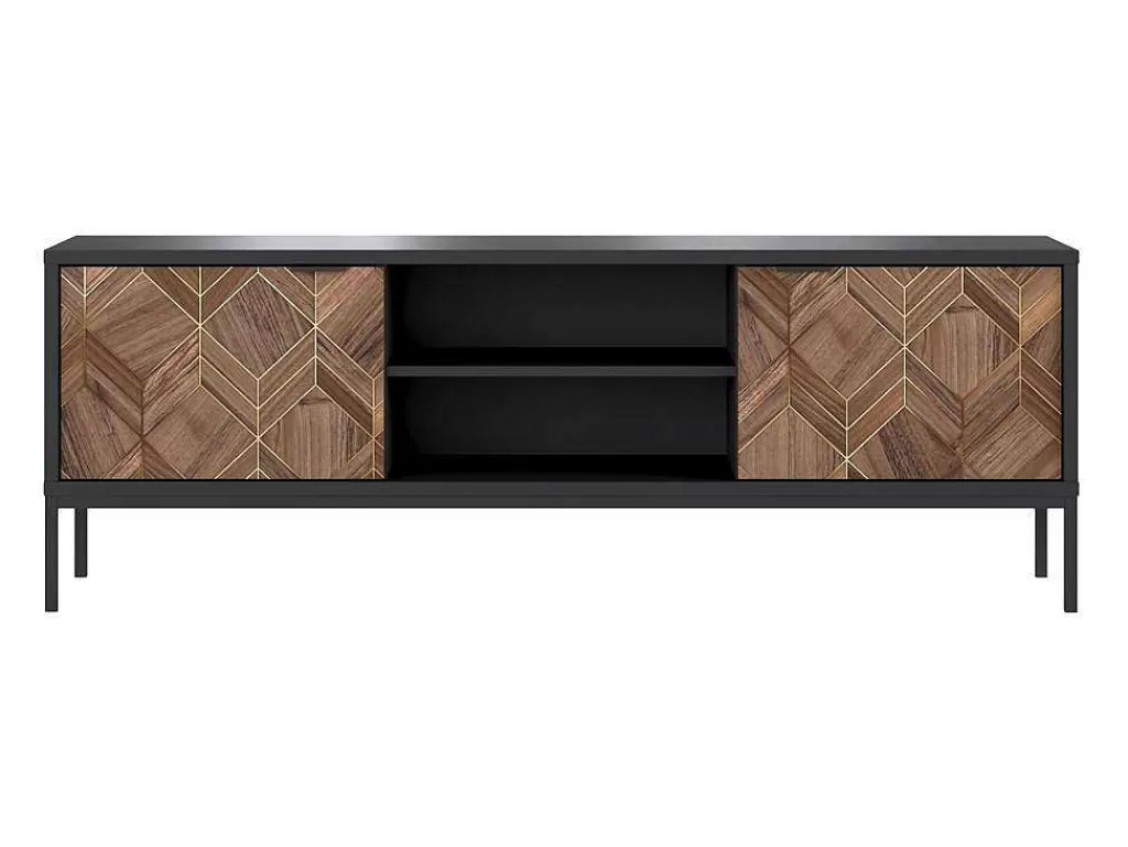 Móvel De Tv*Vente-unique Móvel De Tv Com 2 Portas E 2 Nichos Preto E Natural Escuro - Mialine