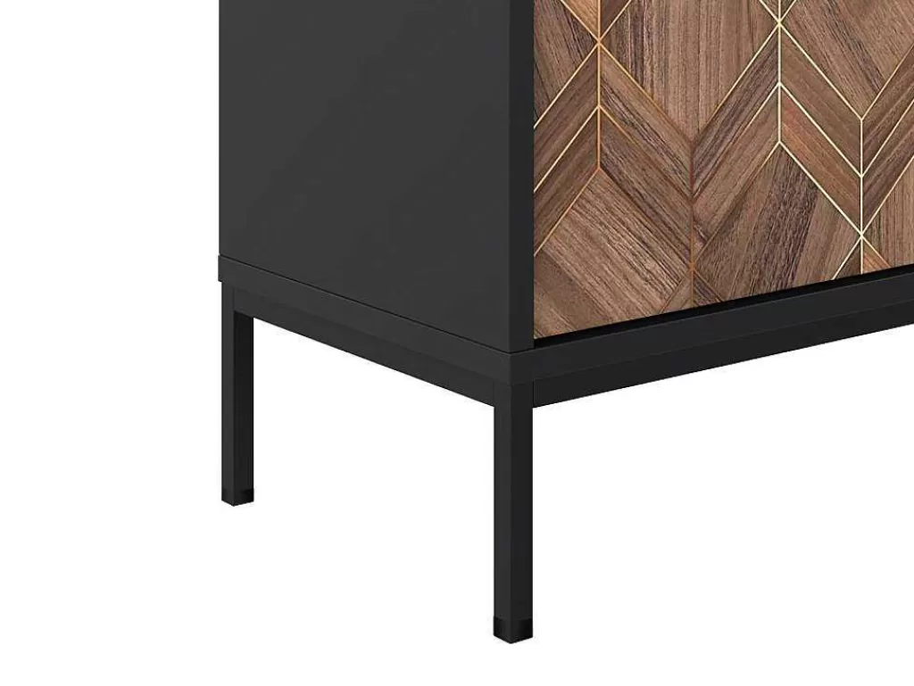 Móvel De Tv*Vente-unique Móvel De Tv Com 2 Portas E 2 Nichos Preto E Natural Escuro - Mialine