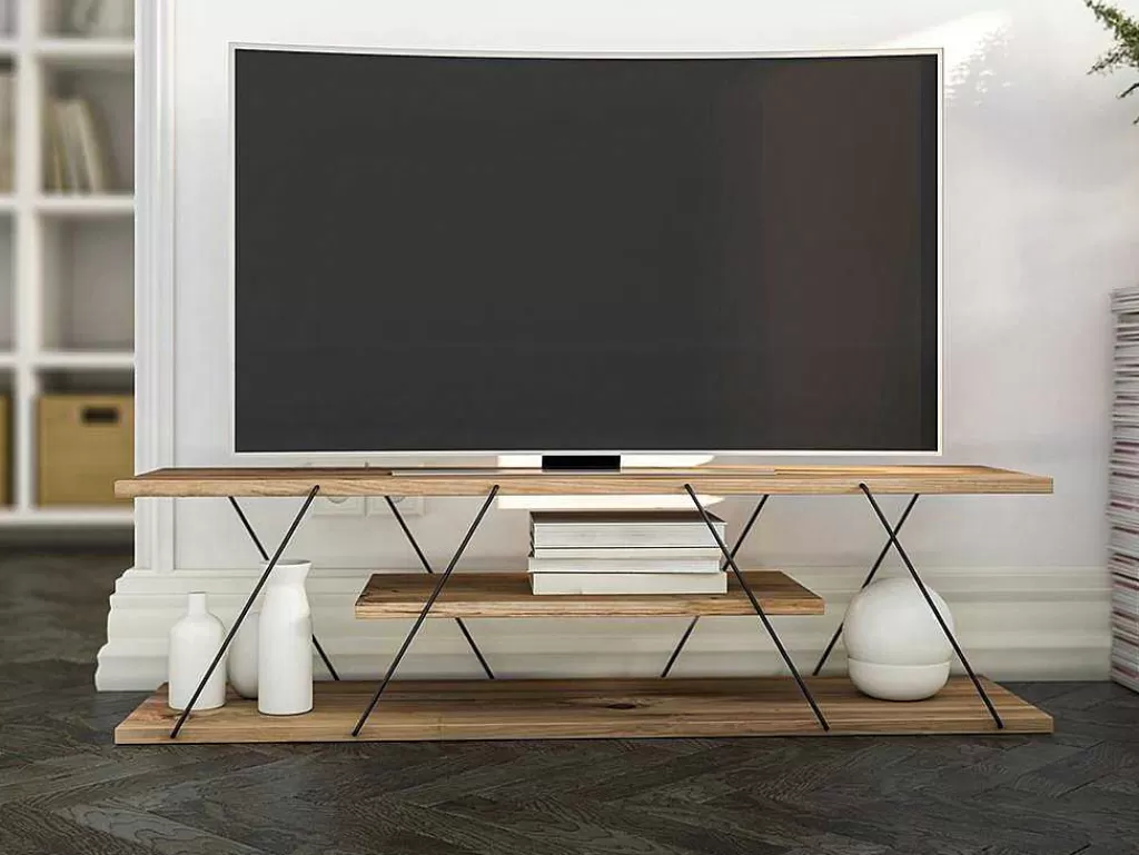 Móvel De Tv*Vente-unique Móvel De Tv Com 2 Prateleiras Cor Natural E Preto - Delory