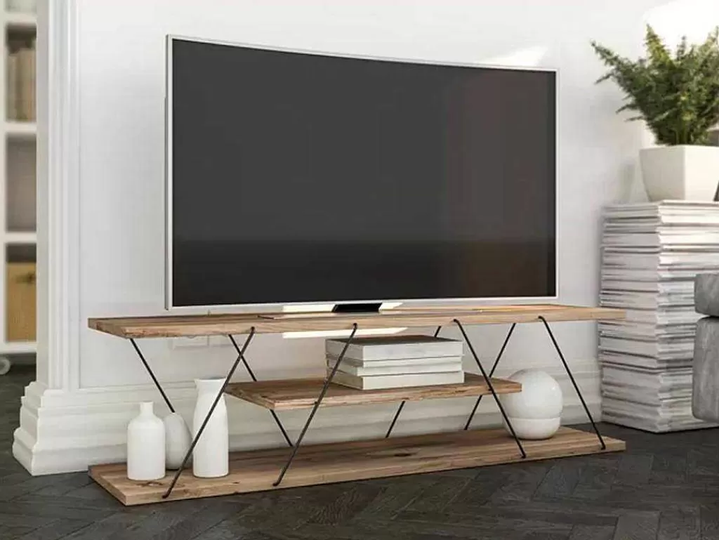 Móvel De Tv*Vente-unique Móvel De Tv Com 2 Prateleiras Cor Natural E Preto - Delory