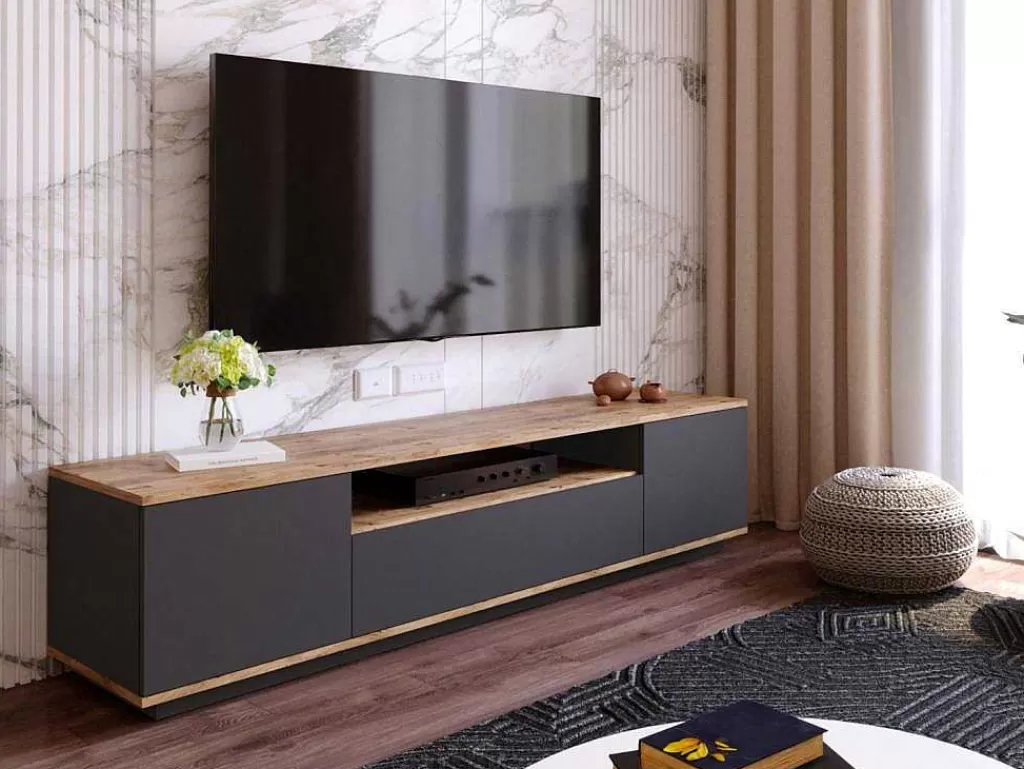 Móvel De Tv*Vente-unique Móvel De Tv Com 3 Portas E 1 Nicho Antracite E Natural - Lotula