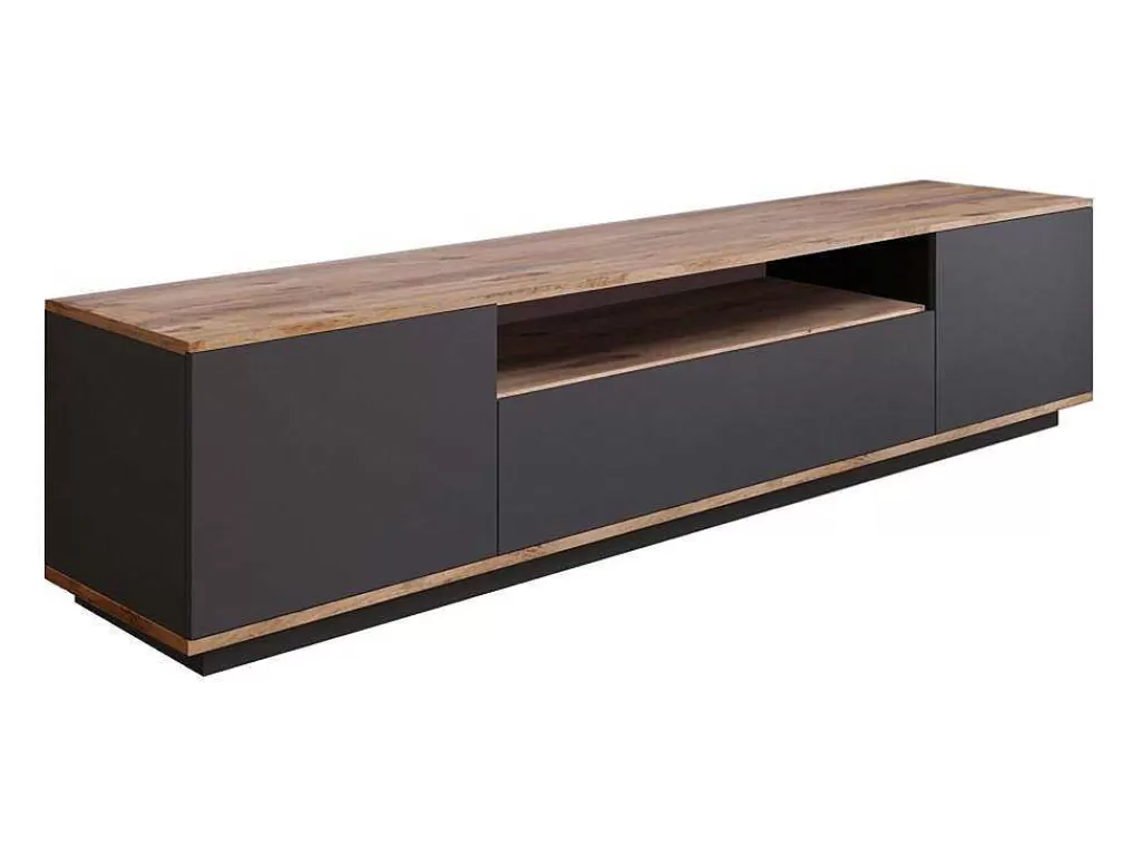 Móvel De Tv*Vente-unique Móvel De Tv Com 3 Portas E 1 Nicho Antracite E Natural - Lotula