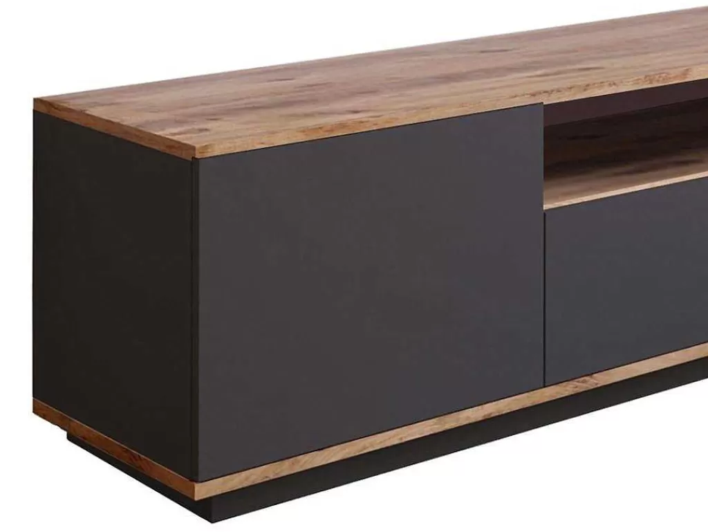 Móvel De Tv*Vente-unique Móvel De Tv Com 3 Portas E 1 Nicho Antracite E Natural - Lotula