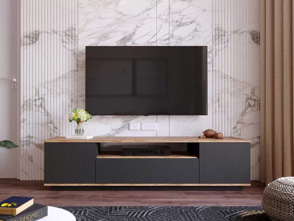 Móvel De Tv*Vente-unique Móvel De Tv Com 3 Portas E 1 Nicho Antracite E Natural - Lotula