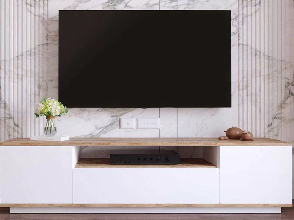 Móvel De Tv*Vente-unique Móvel De Tv Com 3 Portas E 1 Nicho Branco E Natural - Lotula