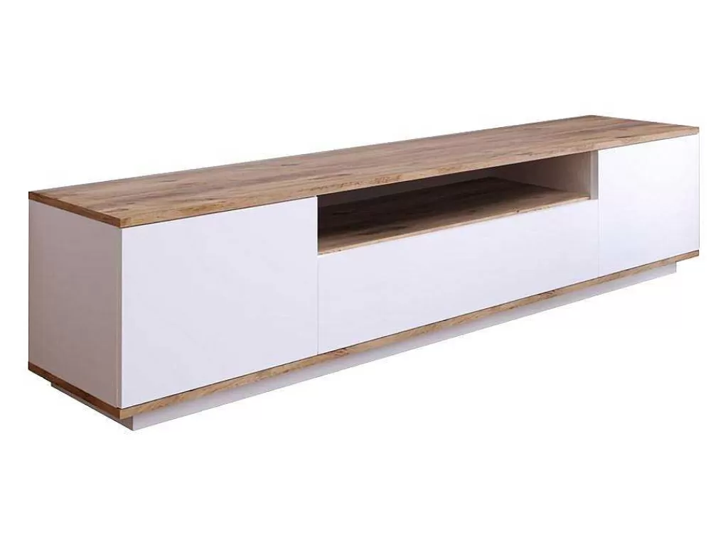 Móvel De Tv*Vente-unique Móvel De Tv Com 3 Portas E 1 Nicho Branco E Natural - Lotula