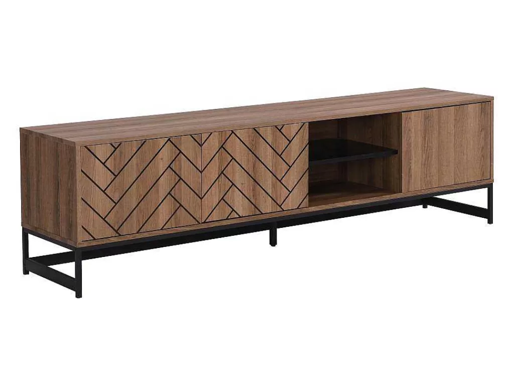 Móvel De Tv*Vente-unique Móvel De Tv Com 3 Portas E 2 Nichos Em Mdf Cor Natural E Preto - Caratana