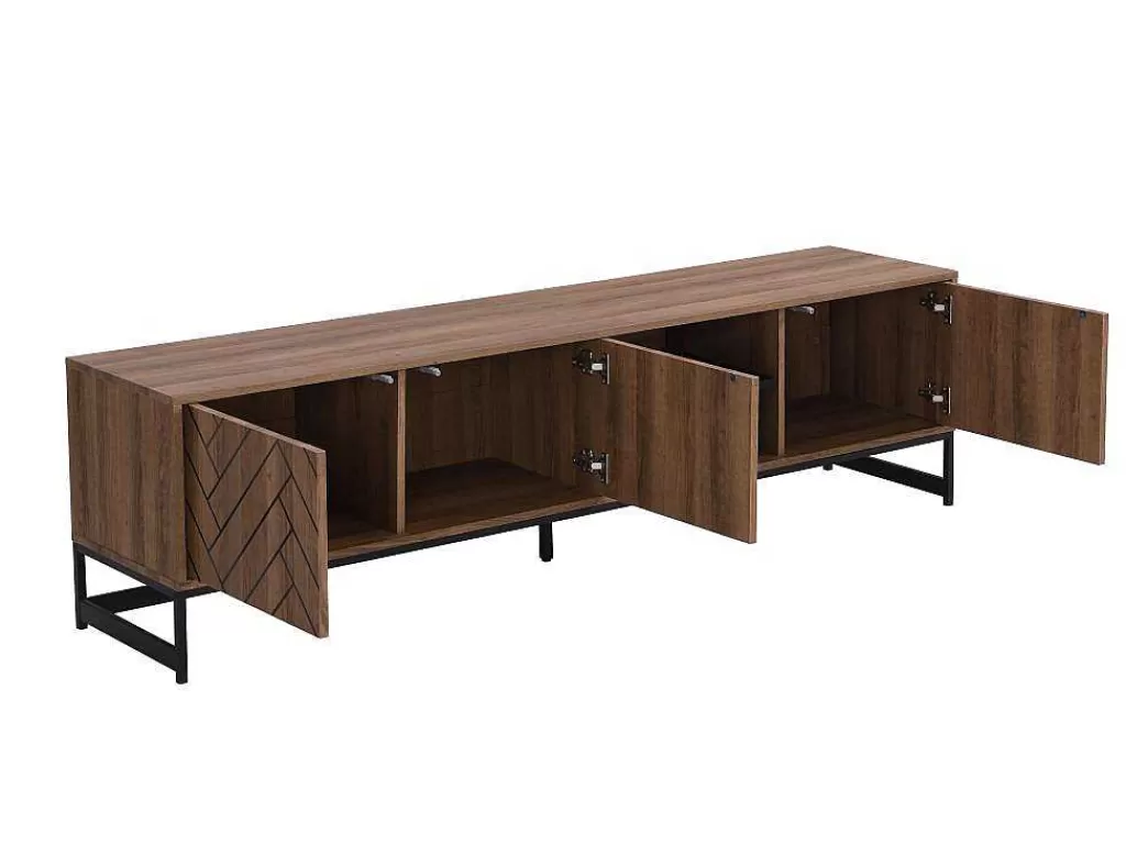 Móvel De Tv*Vente-unique Móvel De Tv Com 3 Portas E 2 Nichos Em Mdf Cor Natural E Preto - Caratana