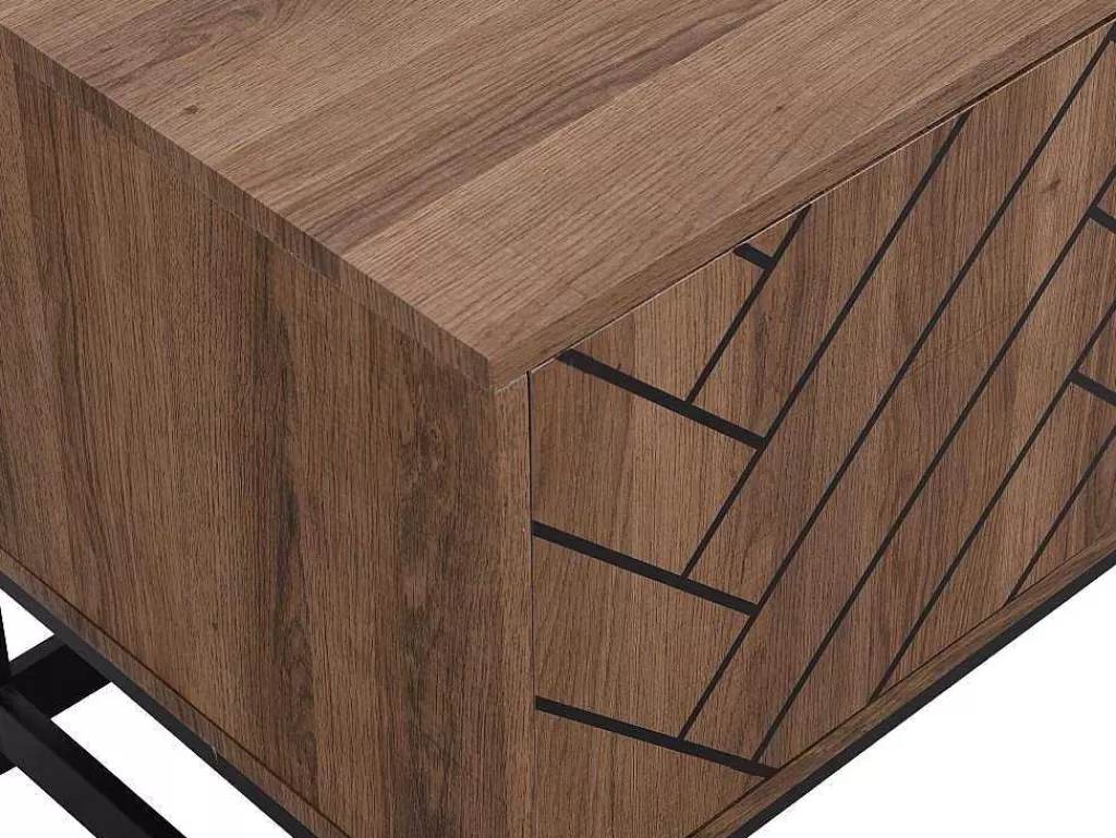 Móvel De Tv*Vente-unique Móvel De Tv Com 3 Portas E 2 Nichos Em Mdf Cor Natural E Preto - Caratana
