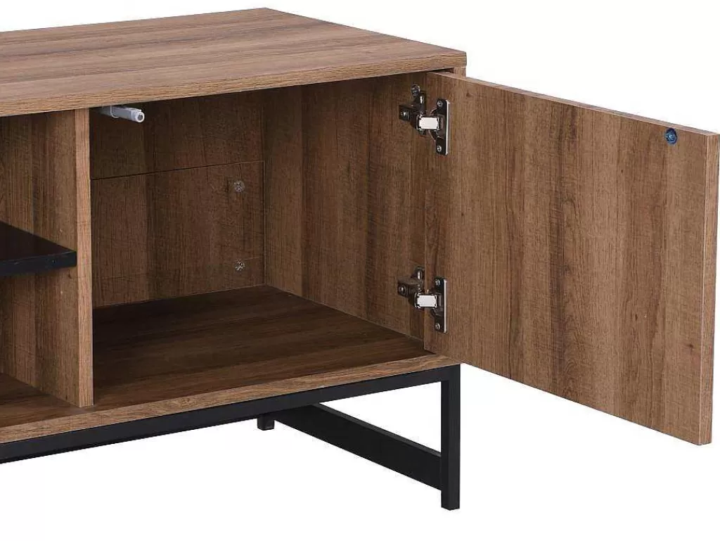 Móvel De Tv*Vente-unique Móvel De Tv Com 3 Portas E 2 Nichos Em Mdf Cor Natural E Preto - Caratana