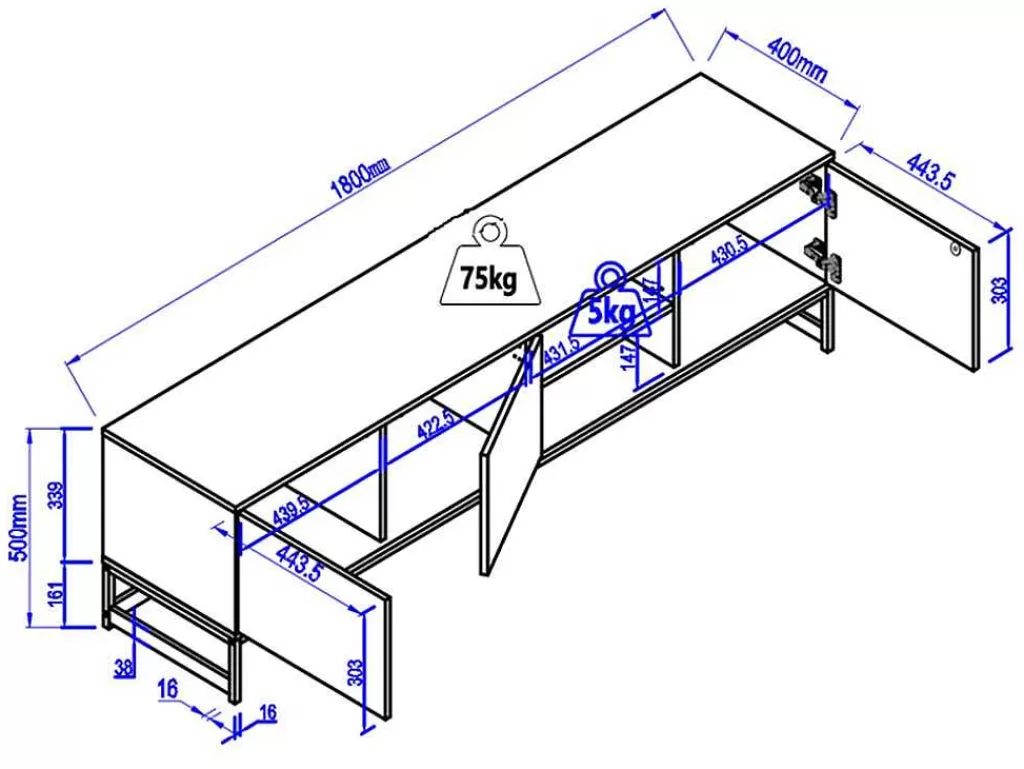 Móvel De Tv*Vente-unique Móvel De Tv Com 3 Portas E 2 Nichos Em Mdf Cor Natural E Preto - Caratana