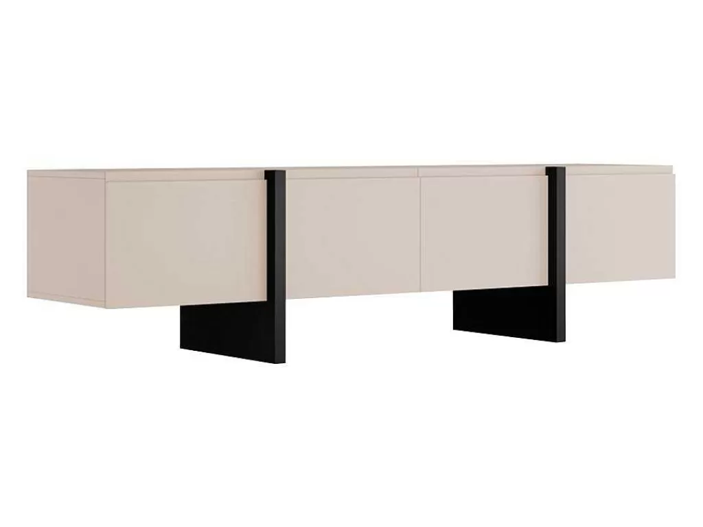 Móvel De Tv*Vente-unique Móvel De Tv Com 4 Portas Em Mdf Bege E Preto - Luvonia