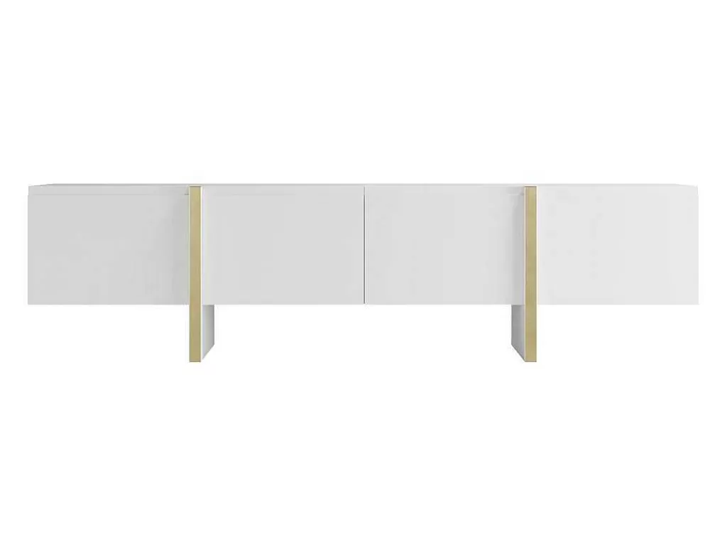 Móvel De Tv*Vente-unique Móvel De Tv Com 4 Portas Em Mdf Branco E Dourado - Luvonia