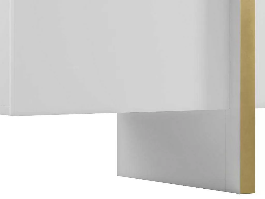 Móvel De Tv*Vente-unique Móvel De Tv Com 4 Portas Em Mdf Branco E Dourado - Luvonia