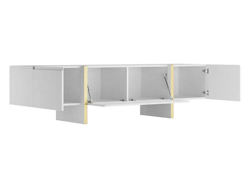 Móvel De Tv*Vente-unique Móvel De Tv Com 4 Portas Em Mdf Branco E Dourado - Luvonia