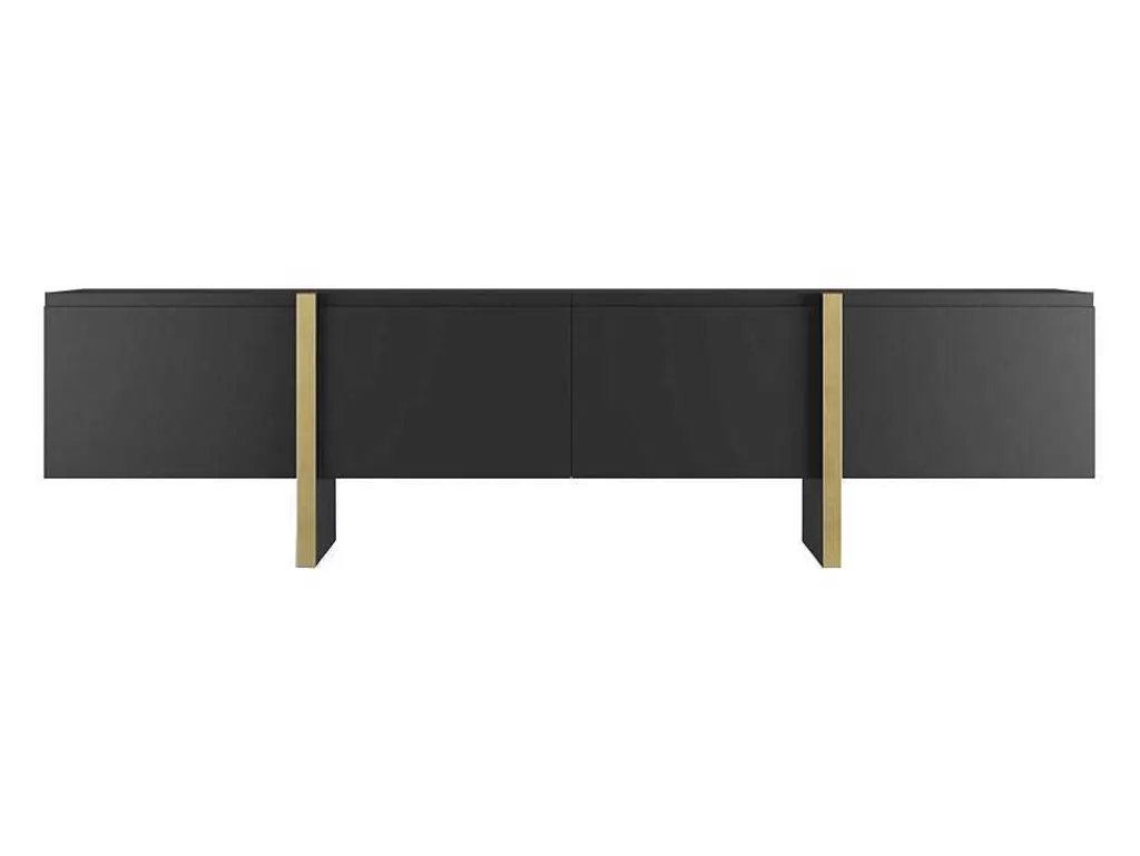 Móvel De Tv*Vente-unique Móvel De Tv Com 4 Portas Em Mdf Preto E Dourado - Luvonia