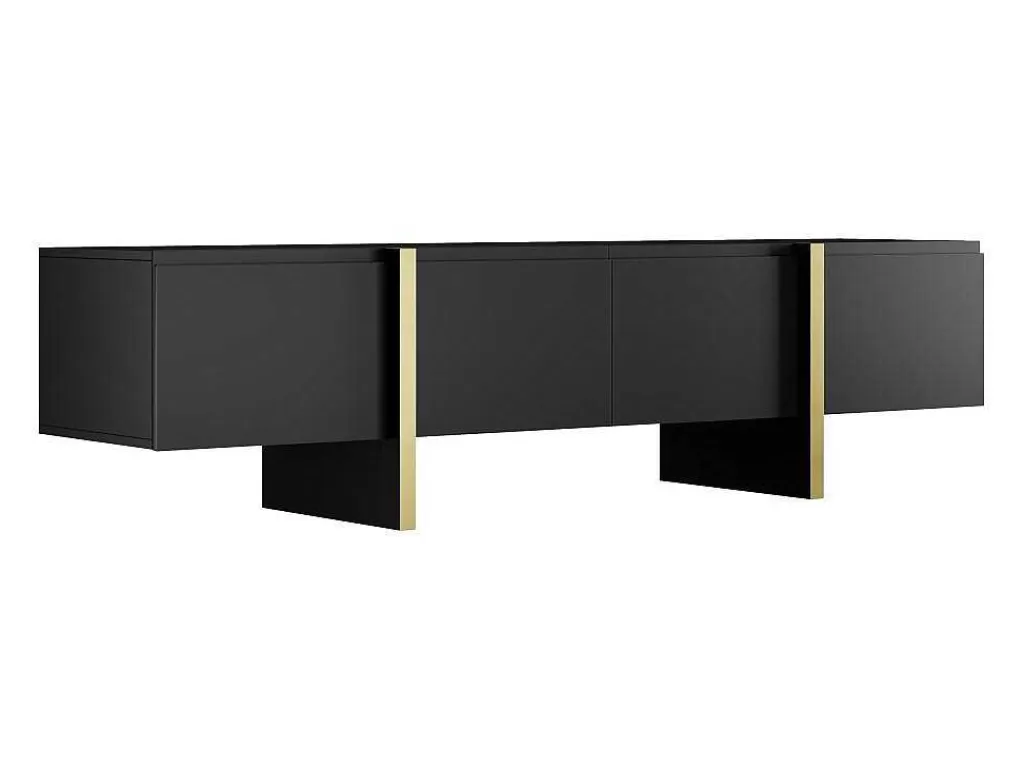 Móvel De Tv*Vente-unique Móvel De Tv Com 4 Portas Em Mdf Preto E Dourado - Luvonia