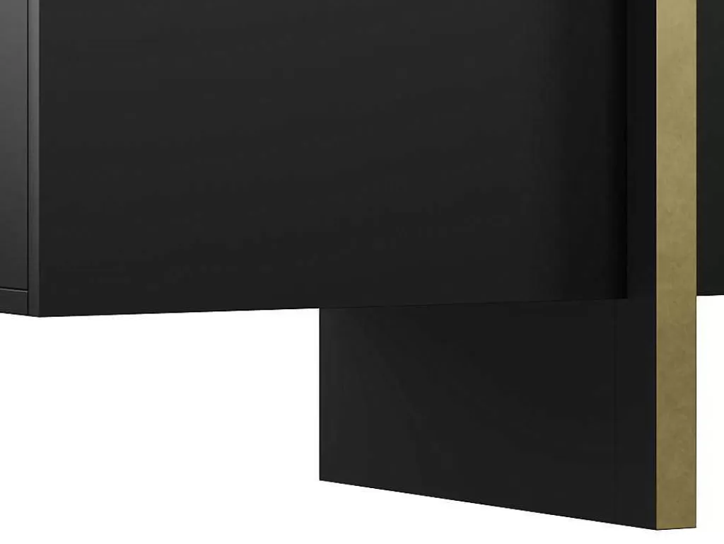 Móvel De Tv*Vente-unique Móvel De Tv Com 4 Portas Em Mdf Preto E Dourado - Luvonia