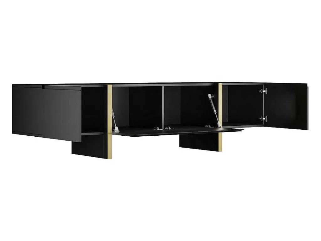 Móvel De Tv*Vente-unique Móvel De Tv Com 4 Portas Em Mdf Preto E Dourado - Luvonia