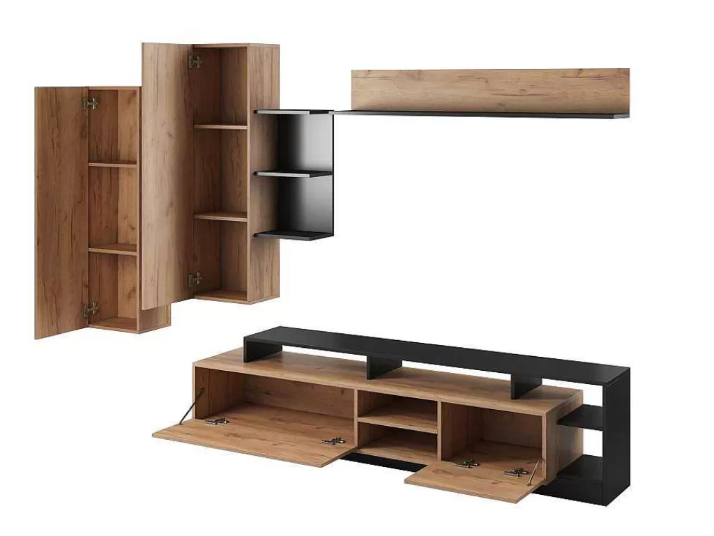 Móvel De Tv*Vente-unique Móvel De Tv Com Espacos De Arrumação Cor Natural E Antracite - Idesia