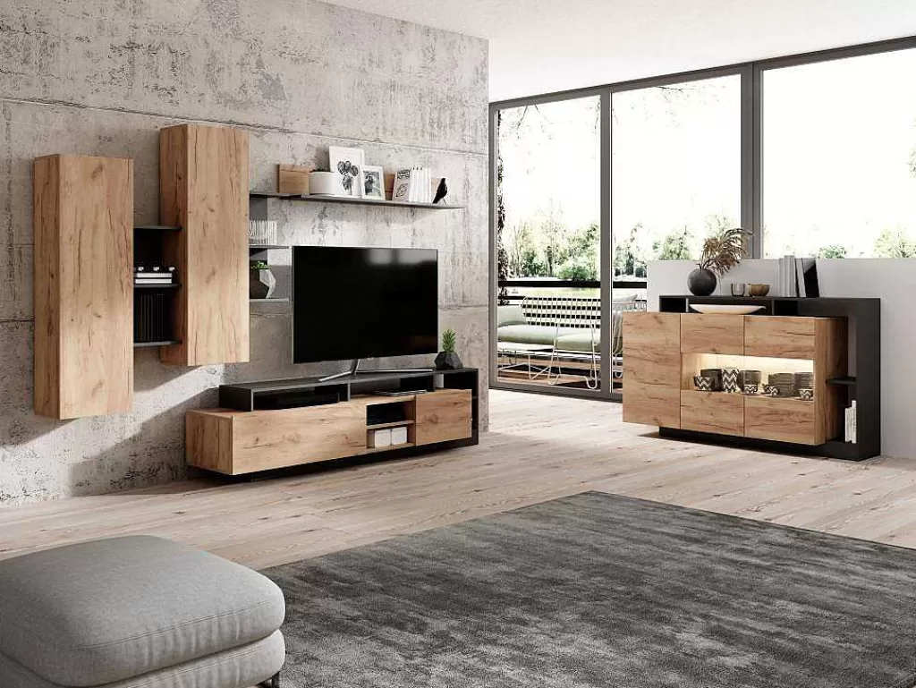 Móvel De Tv*Vente-unique Móvel De Tv Com Espacos De Arrumação Cor Natural E Antracite - Idesia